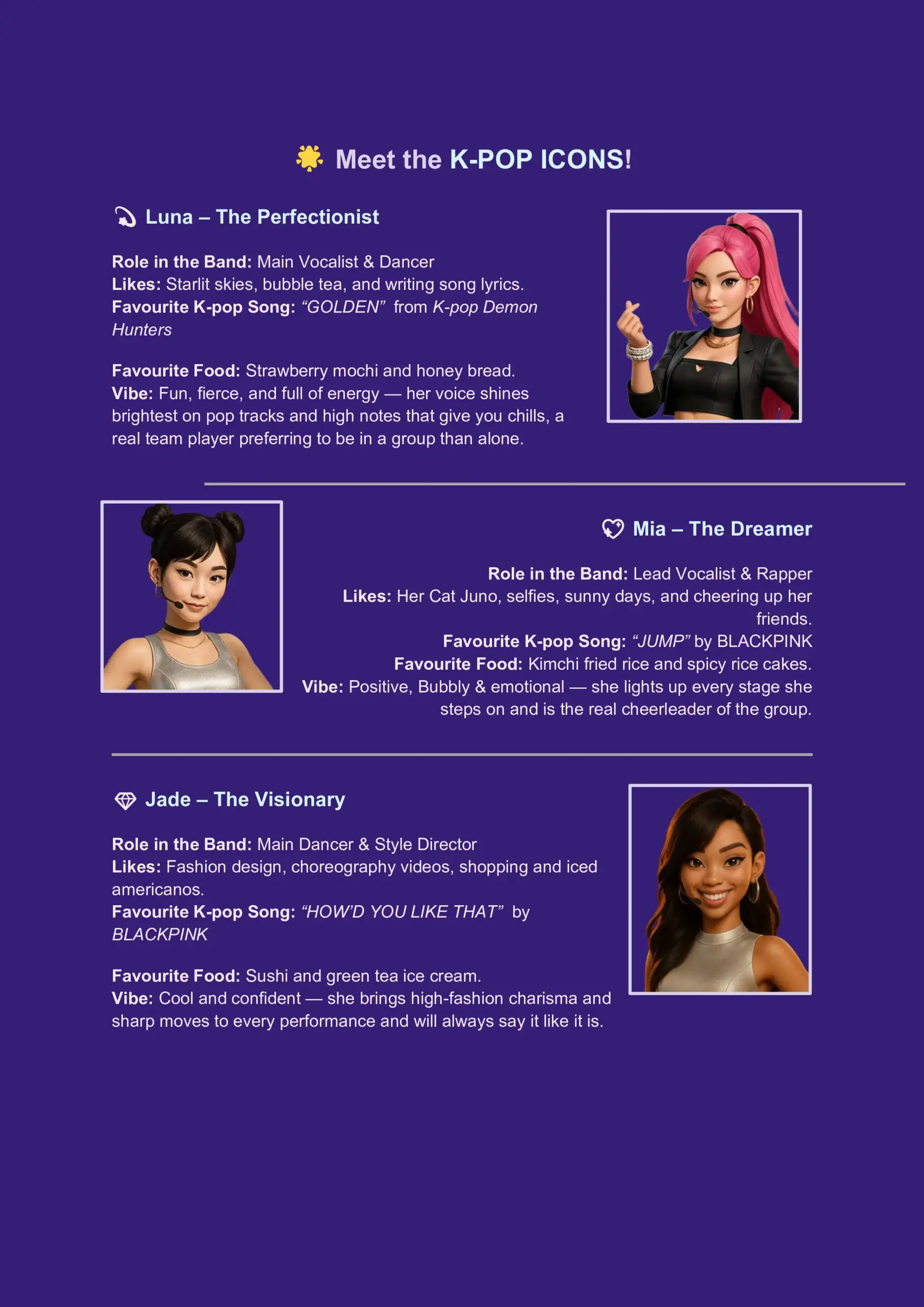 K-Pop Icons cast sheet 1